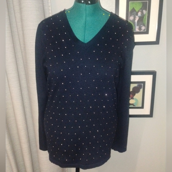 Tommy Hilfiger Navy & Gold Metallic Dot Sweater Sz L - Picture 8 of 9